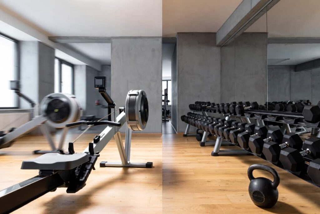 Cardio and strength training equipment combined in one gym routine for faster weight loss results