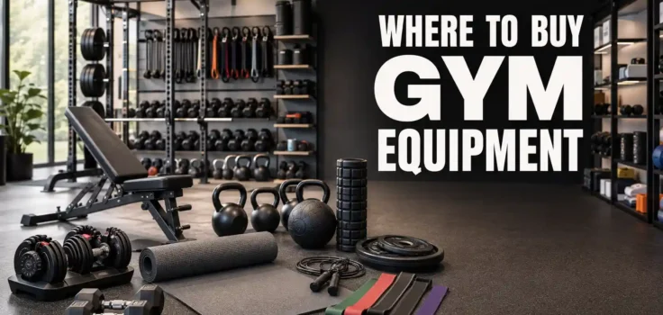 Where to buy gym equipment with home workout gear displayed in a modern showroom