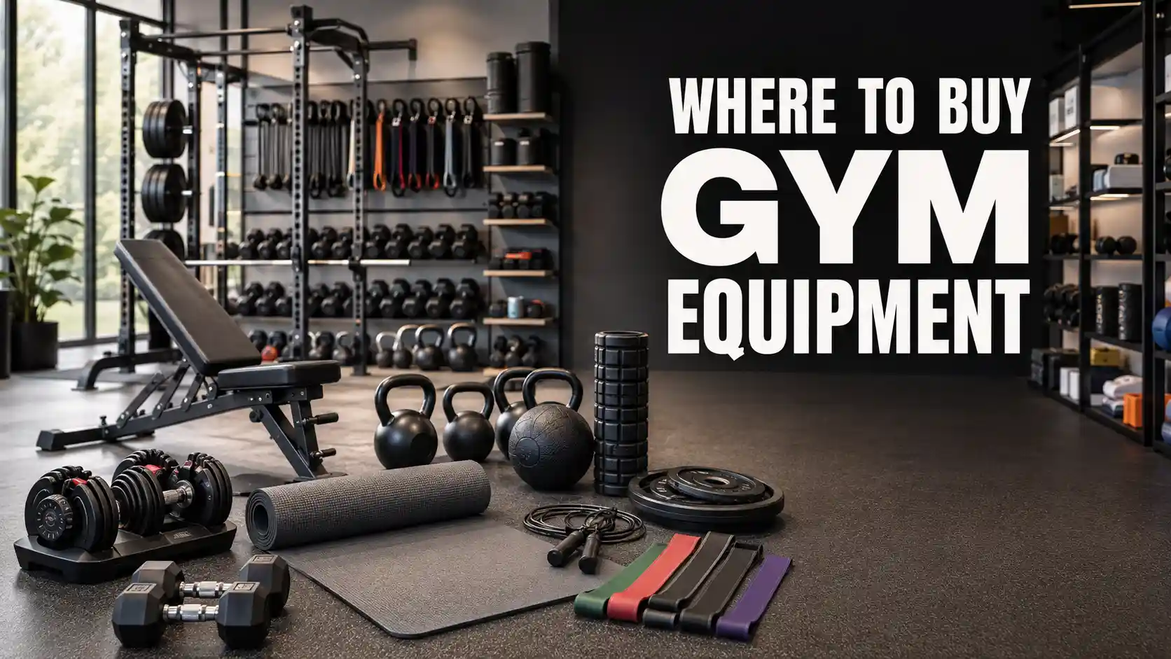 Where to buy gym equipment with home workout gear displayed in a modern showroom