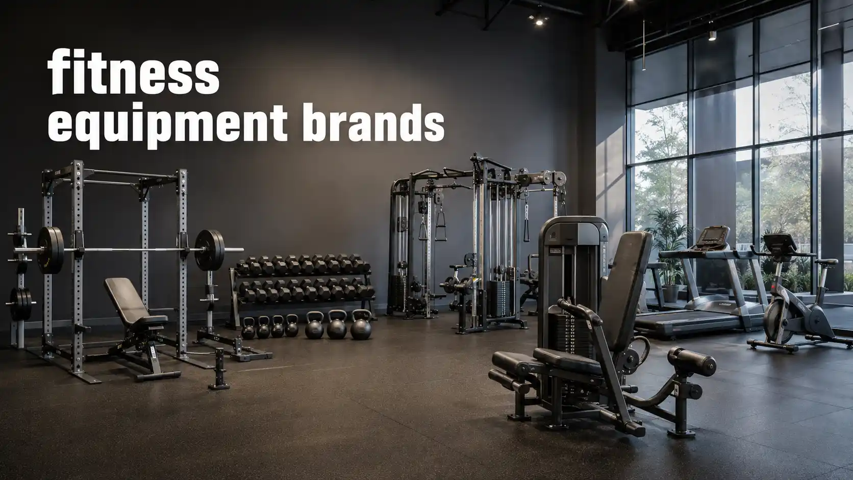 Modern commercial gym showcasing fitness equipment from different categories and brands