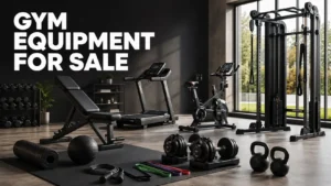 Modern gym equipment for sale in a fully equipped home gym.
