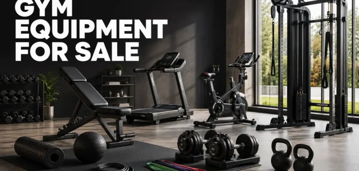 Modern gym equipment for sale in a fully equipped home gym.
