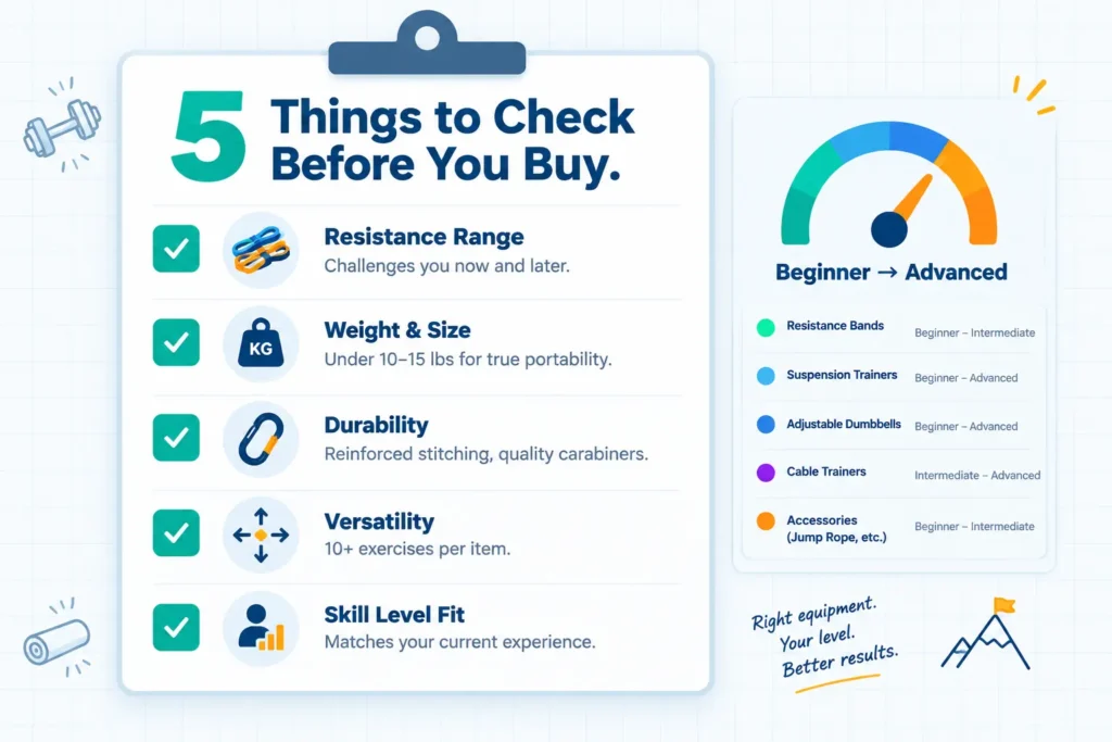 Checklist for choosing the right portable exercise equipment based on resistance and durability