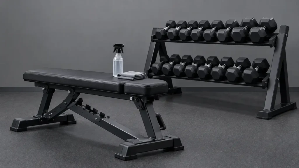 Cleaning gym equipment after use for proper gym etiquette