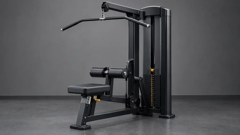 Lat pulldown machine setup for proper gym equipment technique